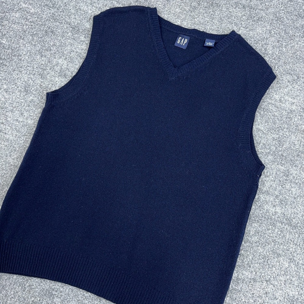 Vintage GAP Sweater Vest Men XL Navy V Neck Lambswool Y2K Preppy Academia *READ*